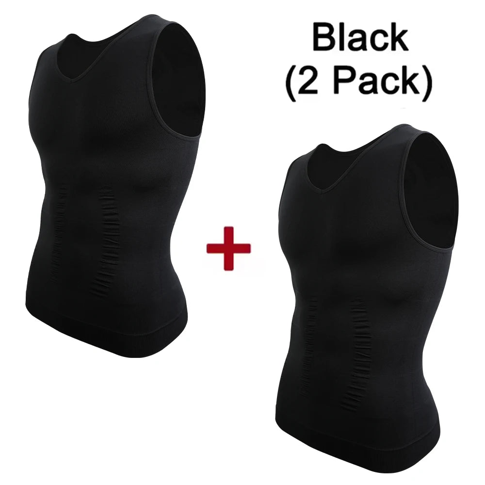 2pcs Men's V Neck Compression Shirt for Body Shaper Slimming Vest Tight Tummy Underwear Tank Top