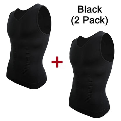2pcs Men's V Neck Compression Shirt for Body Shaper Slimming Vest Tight Tummy Underwear Tank Top