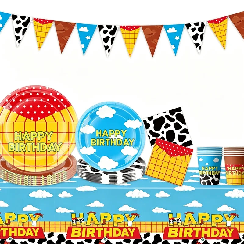 Toy Stories Theme Birthday Party DIY Decoration Toy Inspire Backdrop Hot Anime Cartoon Paper Plate Cup Birthday Party Supplies