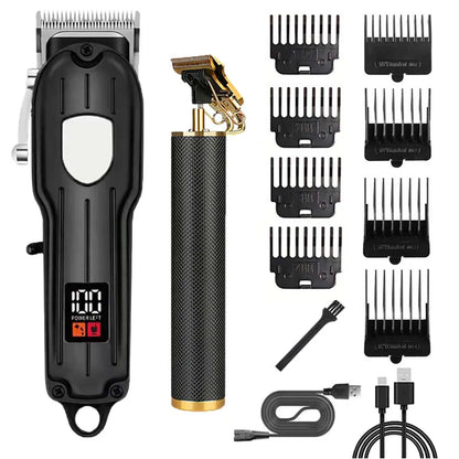 Professional Cordless Hair Clipper Set for Men Rechargeable Electric Hair Trimmer with LED Display Grooming Kit with Accessories