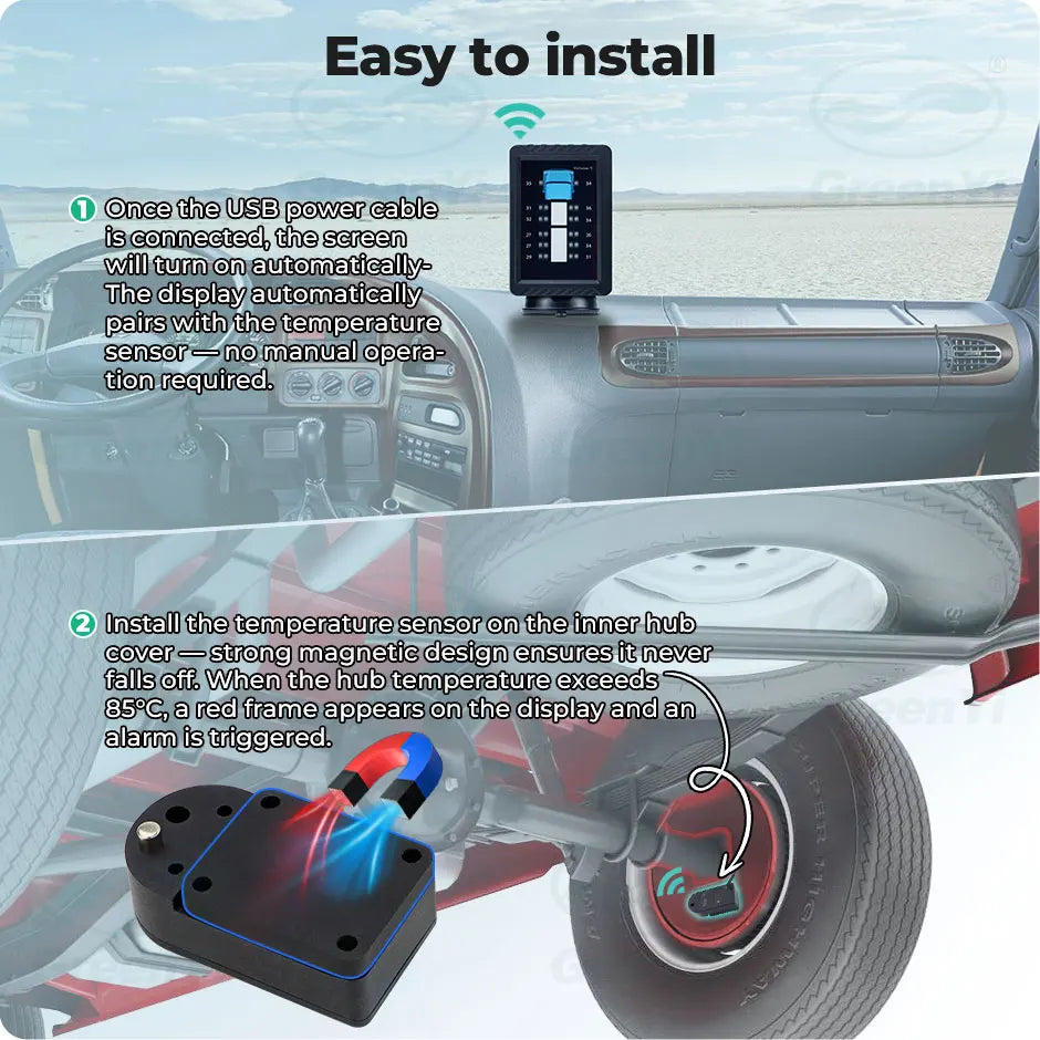 Truck Wheel Hub Temperature Wireless Thermometer Monitoring Truck Trailer Universal Wheel Hub Monitor Brake Real-time Monitoring