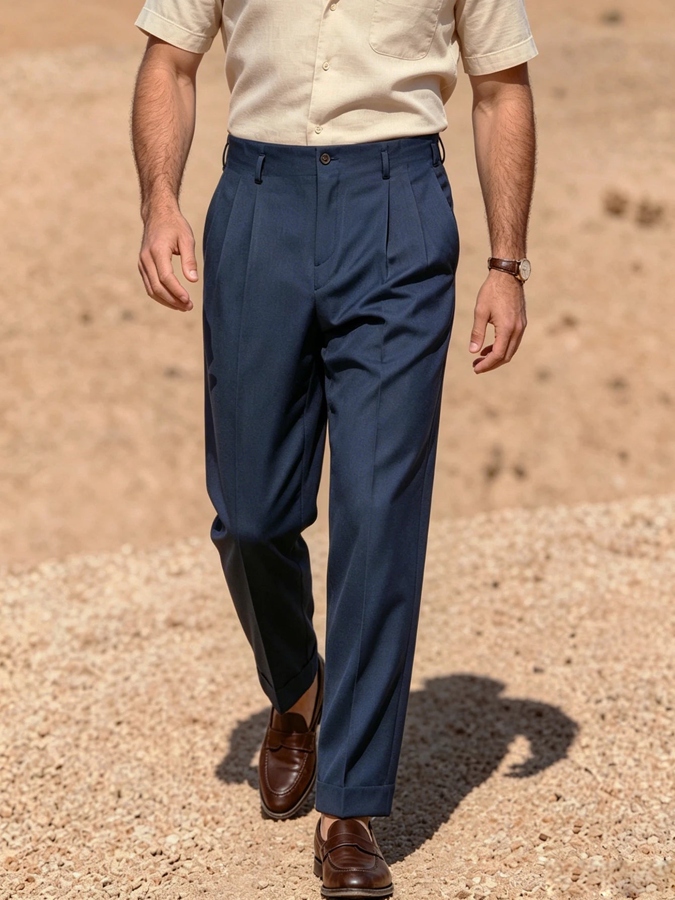 2026 SS Men Solid Woven Naples Pleated Suit Pants, Loose Straight Leg Formal Trousers, Business Commuter Casual Dress Trousers