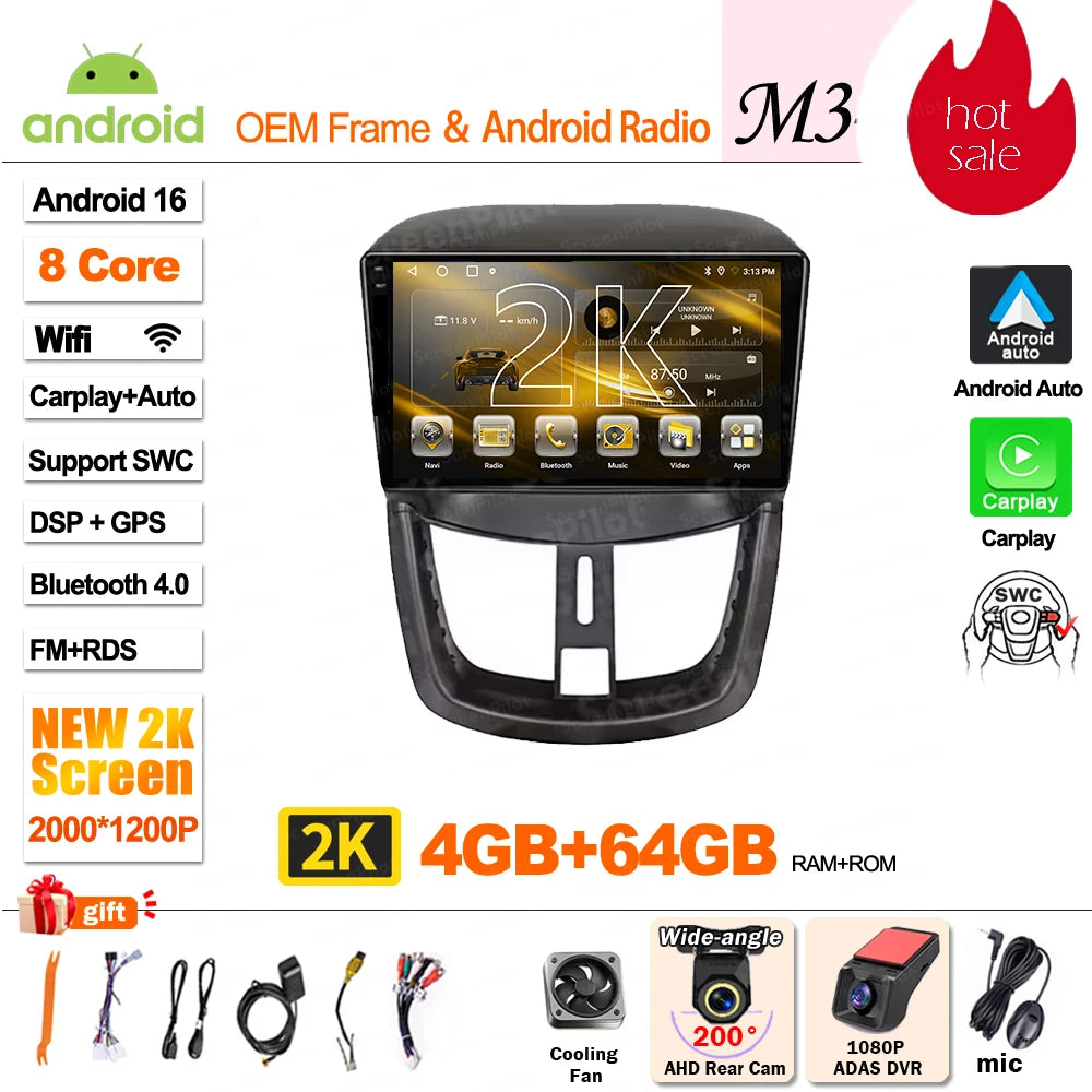 Android 15 For Peugeot 207 207CC 2006 - 2015 Car Radio Multimedia Video Player Stereo Head Unit 2 din Wireless Android Auto Wifi