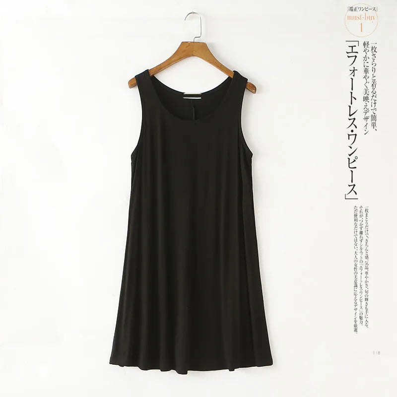 Loose Modal Summer Dr Women's Vest Dr plus Size Large 200 Pou Wearable Base Layer Korean Sle round Ne Midi Dr