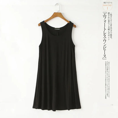 Loose Modal Summer Dr Women's Vest Dr plus Size Large 200 Pou Wearable Base Layer Korean Sle round Ne Midi Dr