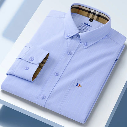 New in Shirt 100%Cotton Oxford Long-Sleeve Shirts for Men Slim Fit Formal Plain Shirt High Quality Plaid Soft Office Clothes