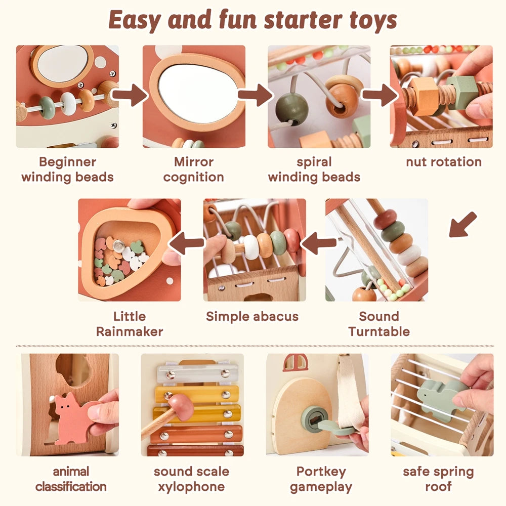 Baby Wooden Block Educational Wooden Building Block Mix Puzzle Toys Mushroom Five in One Table Toys Multifunctional Busy Toys