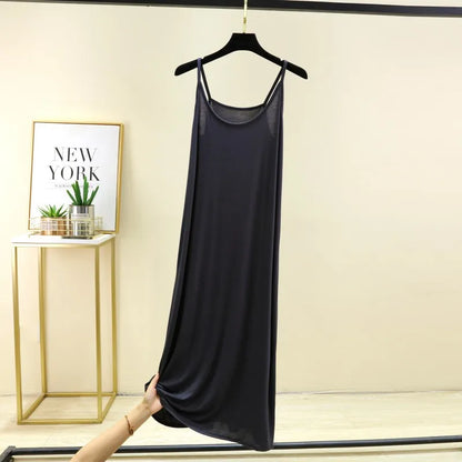 Summer round Neck Modal Dress Thin Long A-Line Dress Vest Strap Dress Loose Base Dress Inner Wear Casual Style No Sleeve Dress