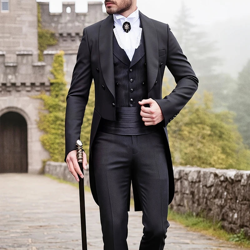 Men's Suit Men's Elegant Steampunk Victorian Tailcoat Gothic Suit Blazer Groom Groomsmen Jacket Pirate Parties Cosplay Long Coat