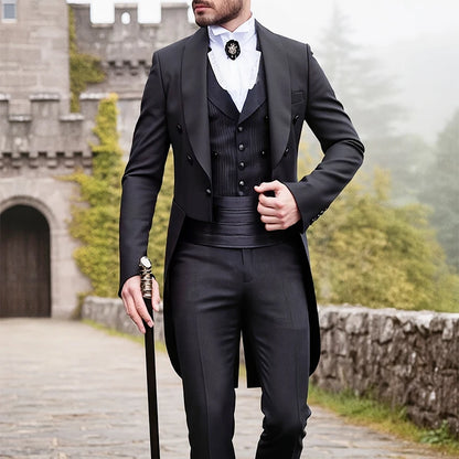 Men's Suit Men's Elegant Steampunk Victorian Tailcoat Gothic Suit Blazer Groom Groomsmen Jacket Pirate Parties Cosplay Long Coat