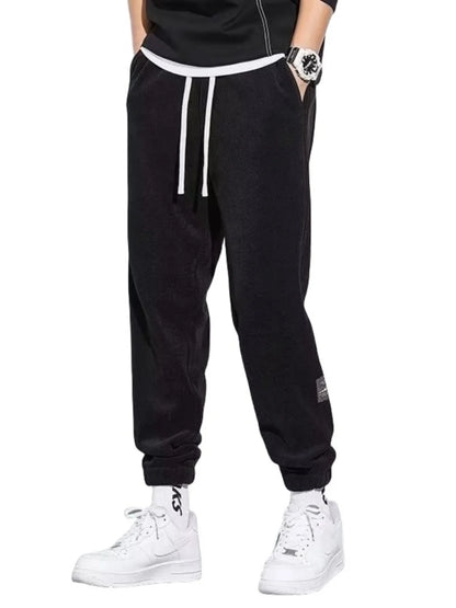 Trendy Retro Corduroy Joggers Men's Autumn Winter 2025 New Fleece Lined Loose Sports Casual Pants Comfortable Long Trousers