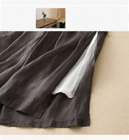 Gray Cotton Linen Casual Elastic High Waist With Lining Women's Pants Wide Leg Ankle-Length Pants For Women Clothing Fashion