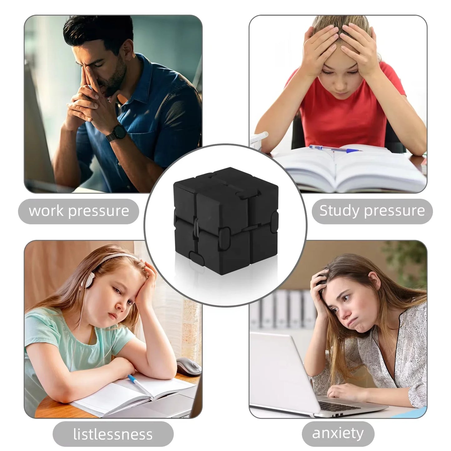 Alloy & Plastic Infinity Cube Fidget Toy Sensory Stress Relief Anti-Anxiety Fidget Toy Collapsible Infinite Flip Calming Gadget