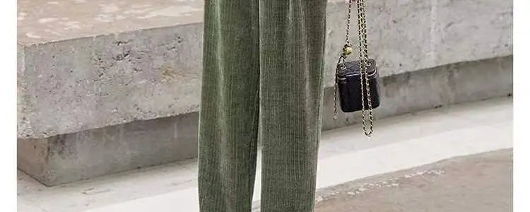 Fashionable Corduroy Set Women's Autumn Winter New Style Elegant Lady Fragrance Wind Coat Wide Leg Pants Two Piece Suit