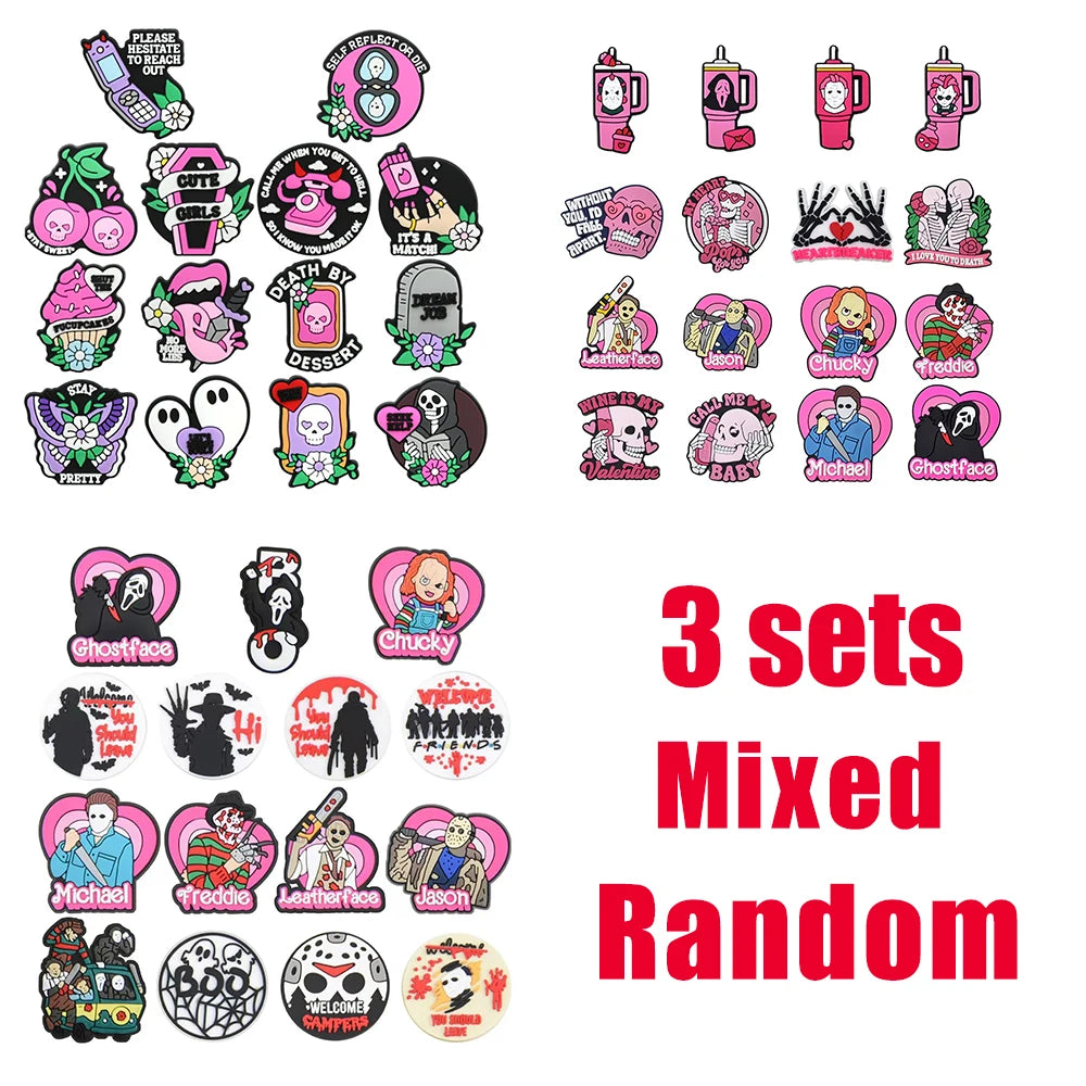 4-100pcs Halloween Pink Ghost Classic PVC Shoes Charm Alligator Charm Accessories Fit Bracelet Boys Girl Xmas party gifts