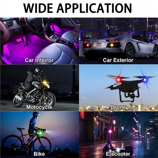 Rechargeable Car LED Light Kit, RGB Color Changing LED Light with Remote Control, Decorative Atmosphere Lamp for Car Motorcycle