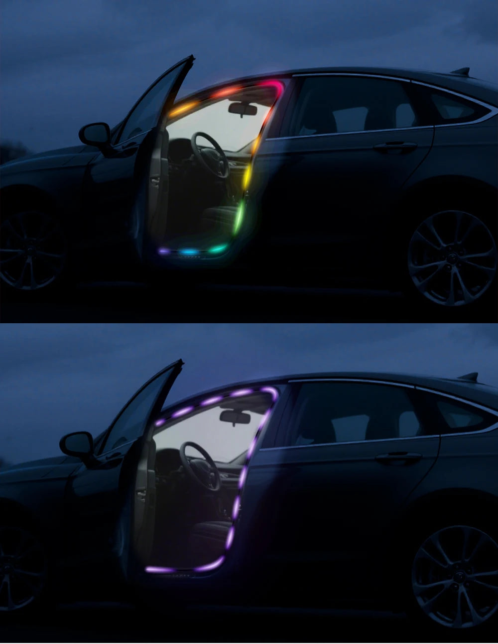 4in1 Symphony Automotive Door Frame color-changing RGB LED Interior Ambience light USB APP Remote Control Easy to Install