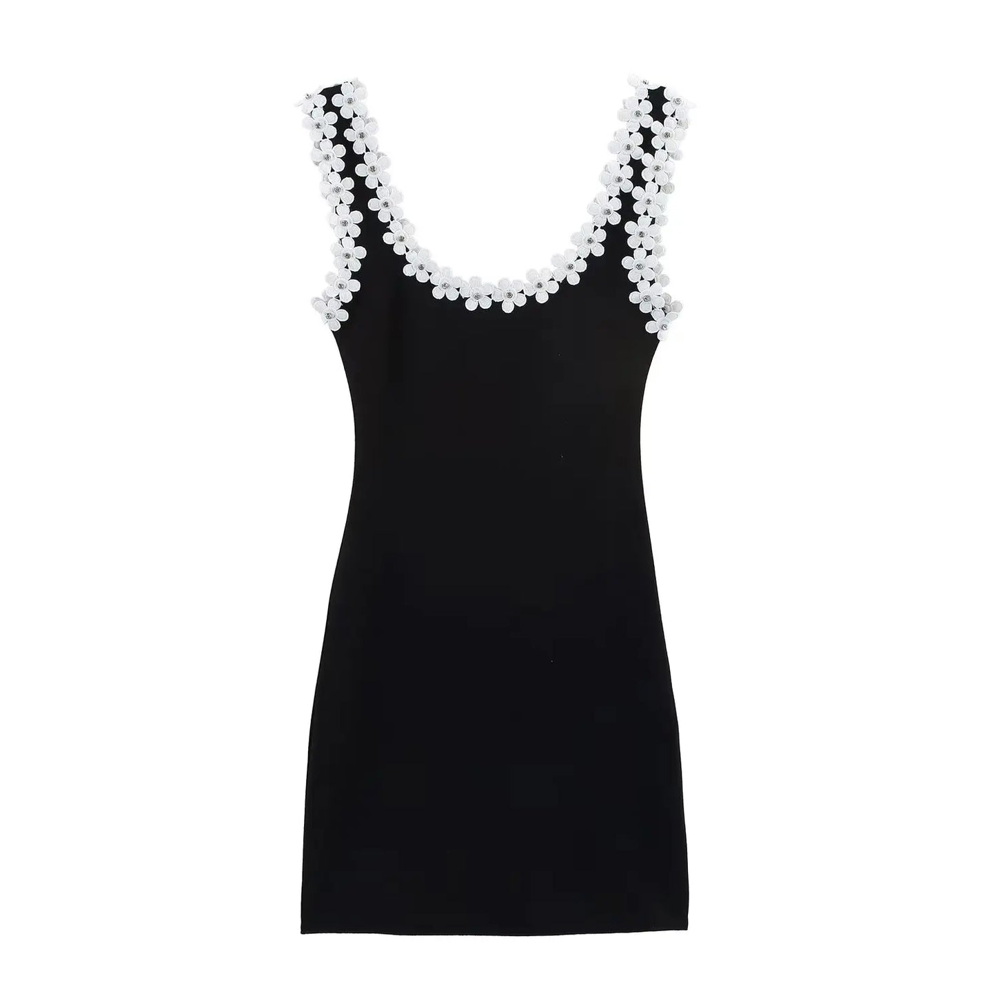HH Female Summer Sexy Slim Dress 2 Color Solid Square Collar Sleeveless Backless Flower Decoration Women's Fashion Dresses