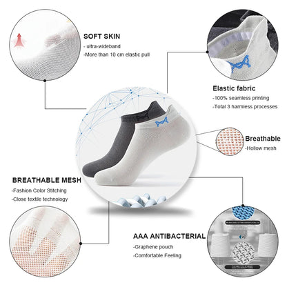 MiiOW 5 Pairs Harajuku Man Socks Embroidered LOGO Antibacterial Men's Boat Socks Brand Mesh Breathable Anti Slip Cotton Sock