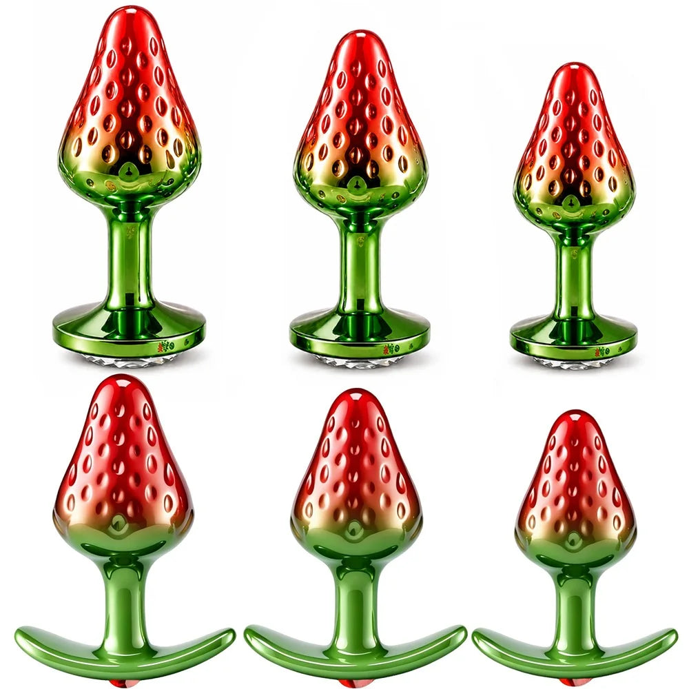 Strawberry Metal Anal Beads Butt Plug Set Small Medium Large Wearable Anal Plug Jewelry Anal Sex Toy For Man Woman