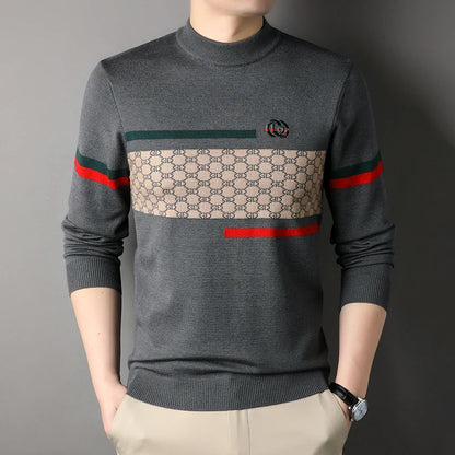 New Round Neck Slim Fit Men's Sweater for Autumn and Winter, Korean Style Trendy and Casual Long Sleeved Knitted Base Sweater