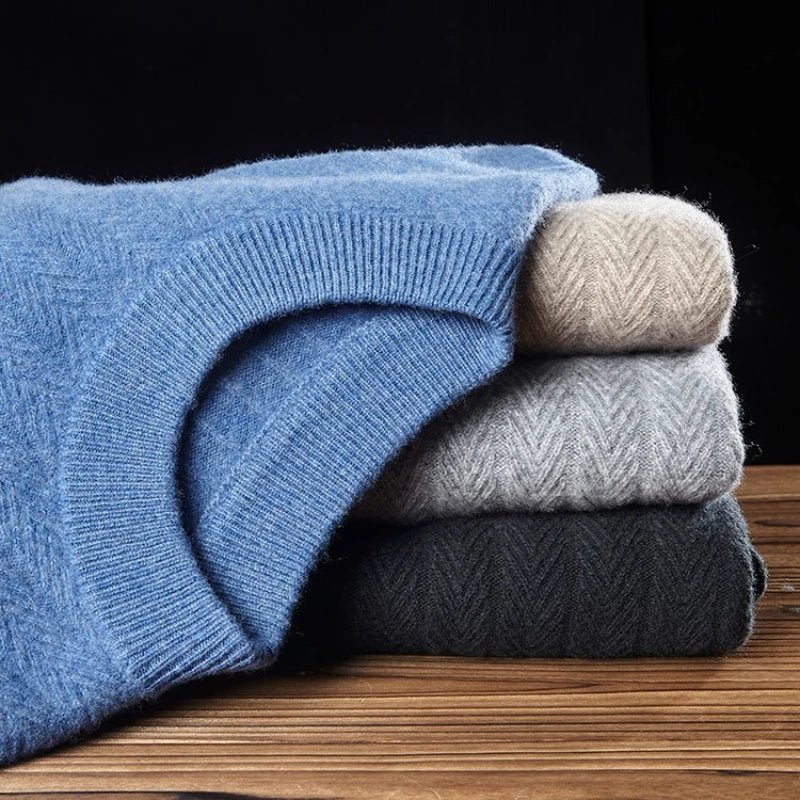 420g 100% Wool Men's High-quality Sweater, Business Casual Round-neck Pullover, Warm & Soft