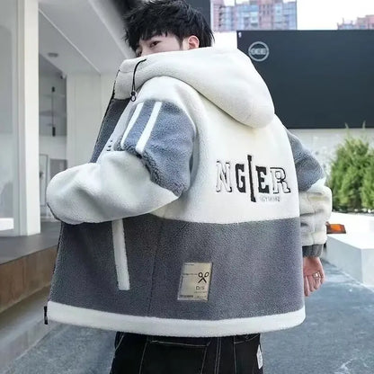 Regular stand up collar lambskin jacket for men, autumn and winter new style cotton jacket, solid color, youth standard, regular