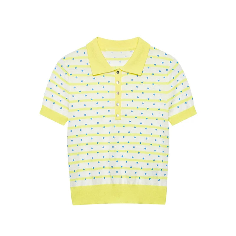 Women's Top 2026 New Fashion Summer Polka Dot Striped Knit Top Elegant Chic Vacation Style Ladies Top
