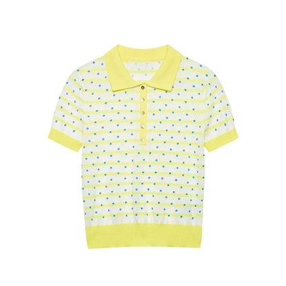 Women's Top 2026 New Fashion Summer Polka Dot Striped Knit Top Elegant Chic Vacation Style Ladies Top