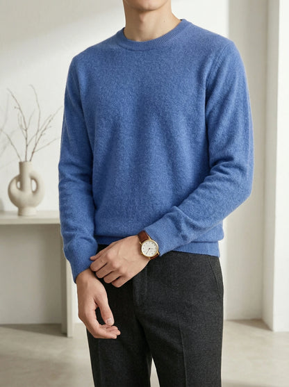 Autumn Winter Men O-neck 100% Merino Wool Pullover Cashmere Sweater Basic Casual Bottom Business Knitwear Soft Warm Clothing