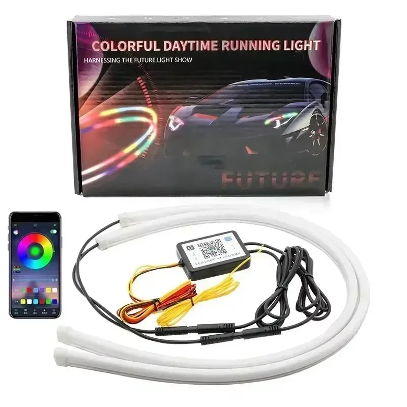 Symphony DRL Car LED Daytime Running Light APP Control Flexible RGB Flowing Turn Signal Strip Headlight Decorative Lamp 12V 24V