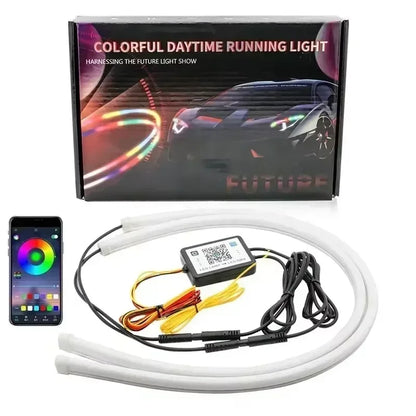 Symphony DRL Car LED Daytime Running Light APP Control Flexible RGB Flowing Turn Signal Strip Headlight Decorative Lamp 12V 24V