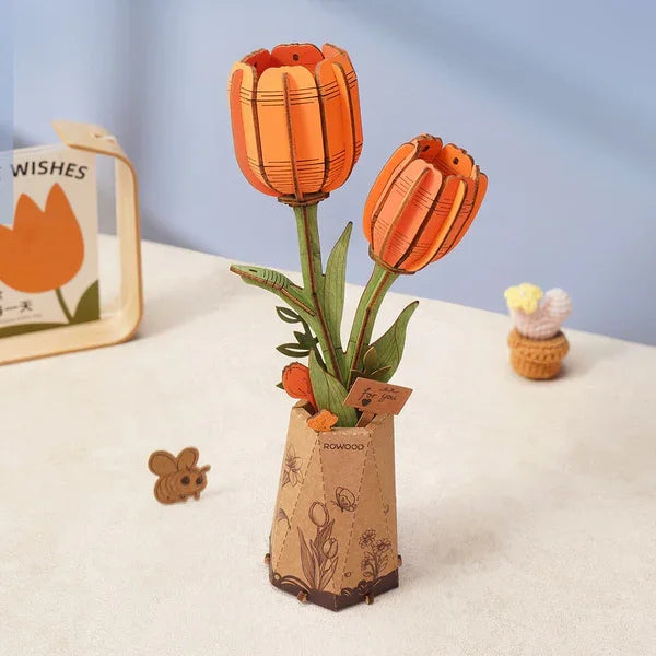 Robotime Rowood DIY Wooden Flower Bouquet Beautiful Hand-Make Gifts Eco-friend Materials 3D Wooden Puzzle for GirlFriends Decor