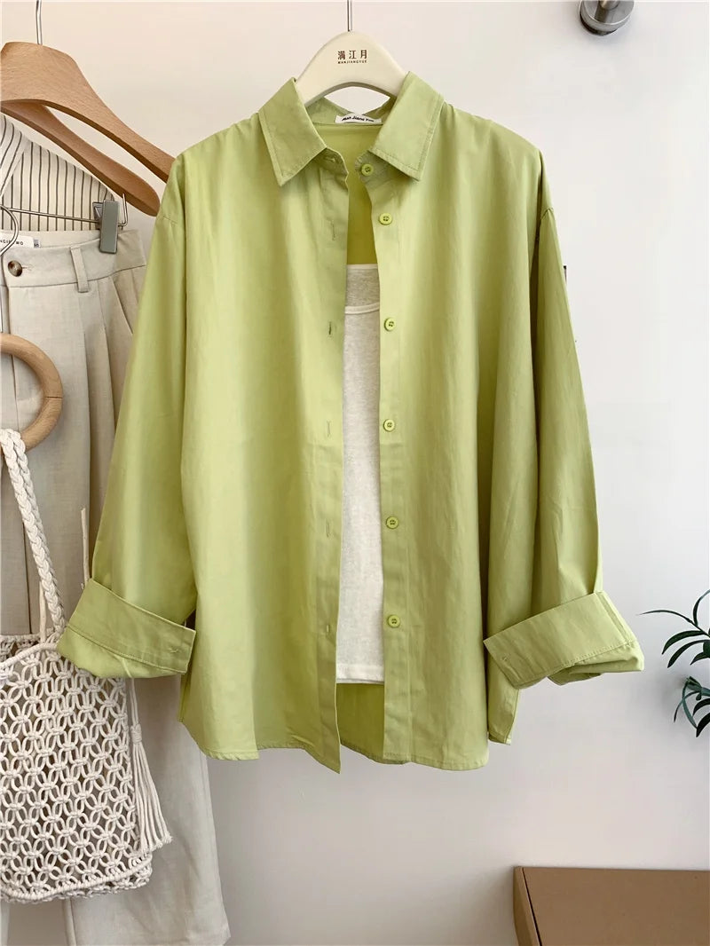 Spring Autumn Design Sensual Casual Versatile Slimming Outerwear Shirt Loose Fit Long Sleeve Polyester Flip Collar Women's Shirt