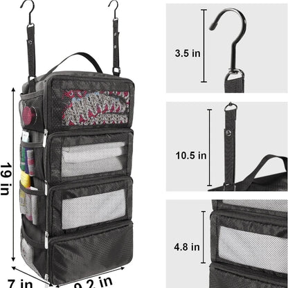 Oxford Fabric Foldable Hanging Travel Storage Bag with Organizer Pockets, Portable Toiletry Bag for Suitcase Packing