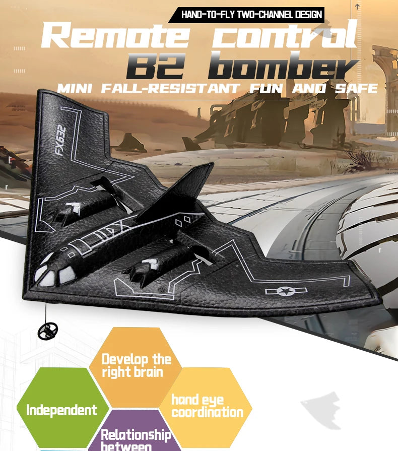 Rc Plane B2 Stealth Bomber 2Ch 34Cm Wingspain Cessna 2.4G Remote Control Airplane Aircraft Drone Toys for Adults Children