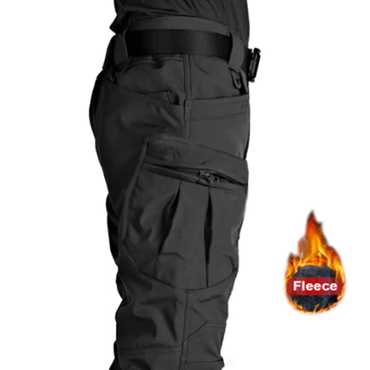 Men's Tactical Softshell Pants Fleece Autumn Winter Cargo Trousers Military Combat Hiking Camping Climbing Casual Sportswear