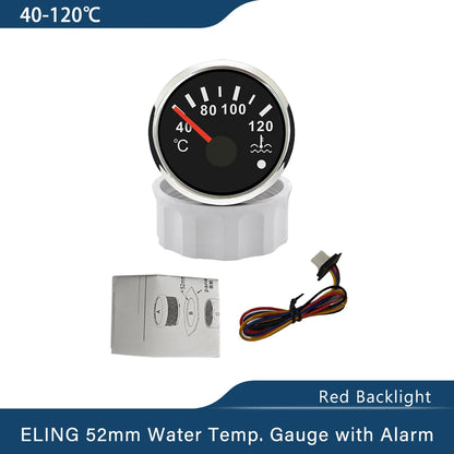 ELING 52mm Water Temperature Gauge 40-120℃ with Red Backlight and Light Alarm for Car Motorcycle Boat Truck Yacht Universal