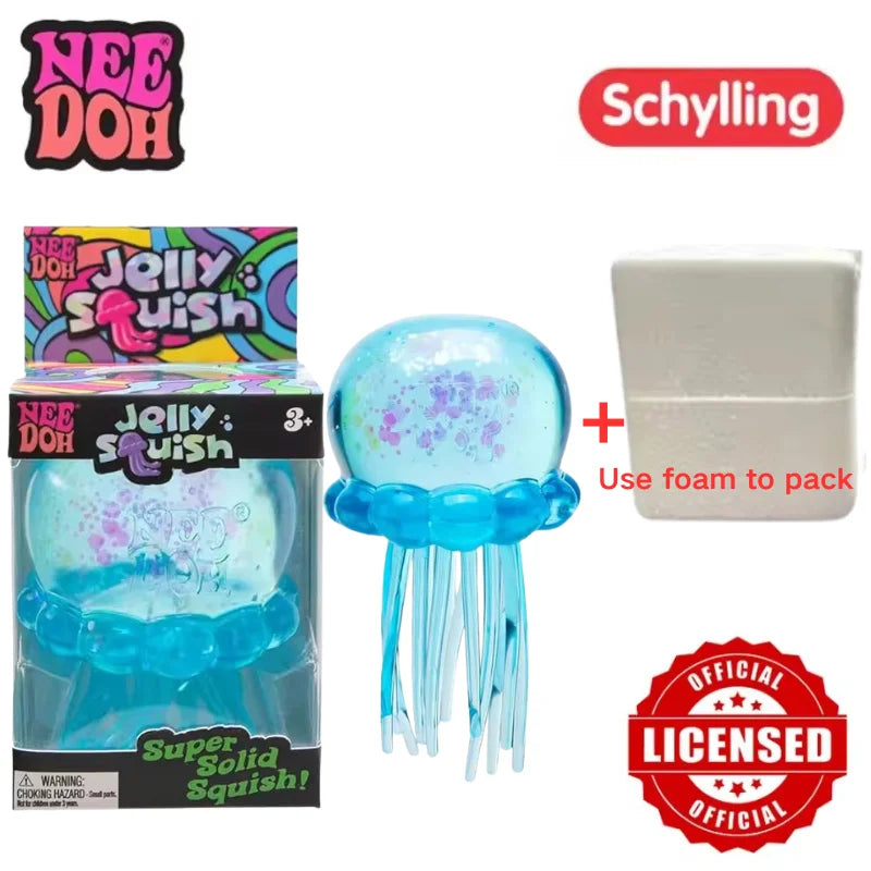 Schylling Nee Doh Jellyfish & Cube Squish Toy, Soft Jelly Squeeze Stress Relief Fidget Toy, Sensory NeeDoh for Kids & Adults