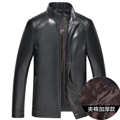 plus Size Men's Leather Jacket Stand Collar Genuine Sheepskin Coat Business Casual Style Autumn Wear Comfortable Fit Coat