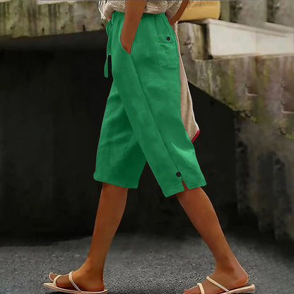 2026 summer new European and American solid color fashionable casual cotton and linen loose women's cropped pants summer Pants