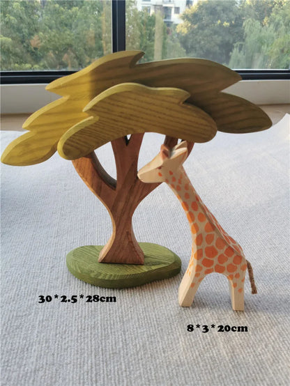 Colorful Wooden Animals Handmade Basswood Stacking Blocks Toys Forest Trees Lion Tiger Elephant Giraffe Bear Kangaroo for Kids
