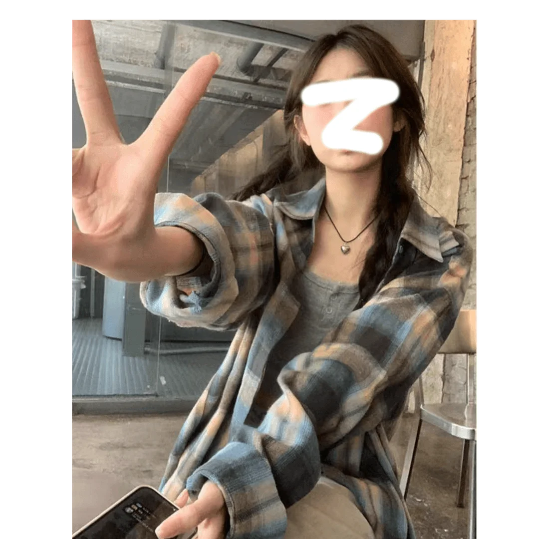 Retro Loose Lazy Plaid Shirt Women Early Autumn New Korean Version Casual Simple Long Sleeve Outer Commute Small Shirt