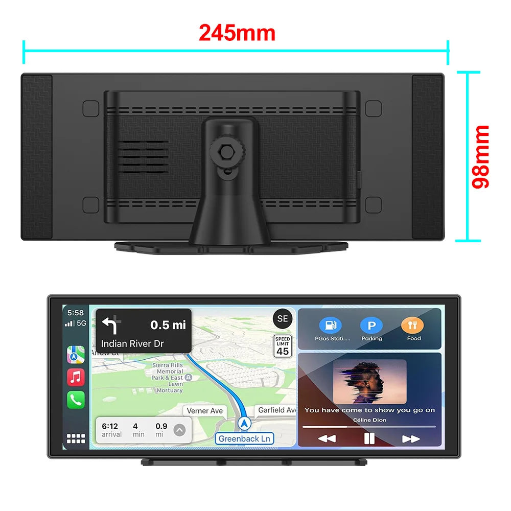 XIMA X10Plus Portable Wireless CarPlay and Android Auto Car Radio Multimedia  Stereo Audio GPS Navigation Dashboard  Mirrorlink