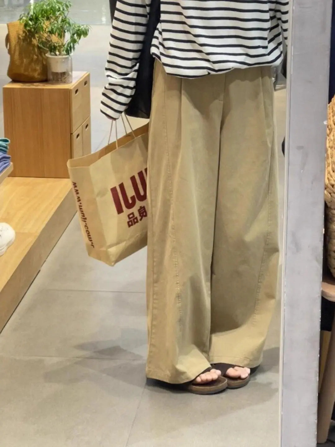 Khaki Wide Leg Pants Women's High Waist Loose Casual Straight Leg Trousers Spring 2026 Lazy Style Comfortable Slimming Effect
