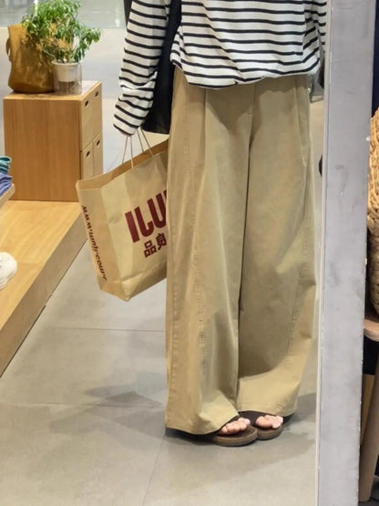 Khaki Wide Leg Pants Women's High Waist Loose Casual Straight Leg Trousers Spring 2026 Lazy Style Comfortable Slimming Effect