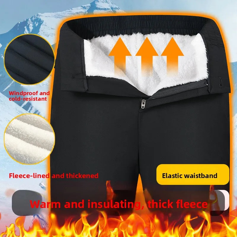 Men's Winter Thickened Fleece Lined Casual Cotton Pants Warm Long Trousers Outerwear Dad Style Northeast China Style Sheepskin