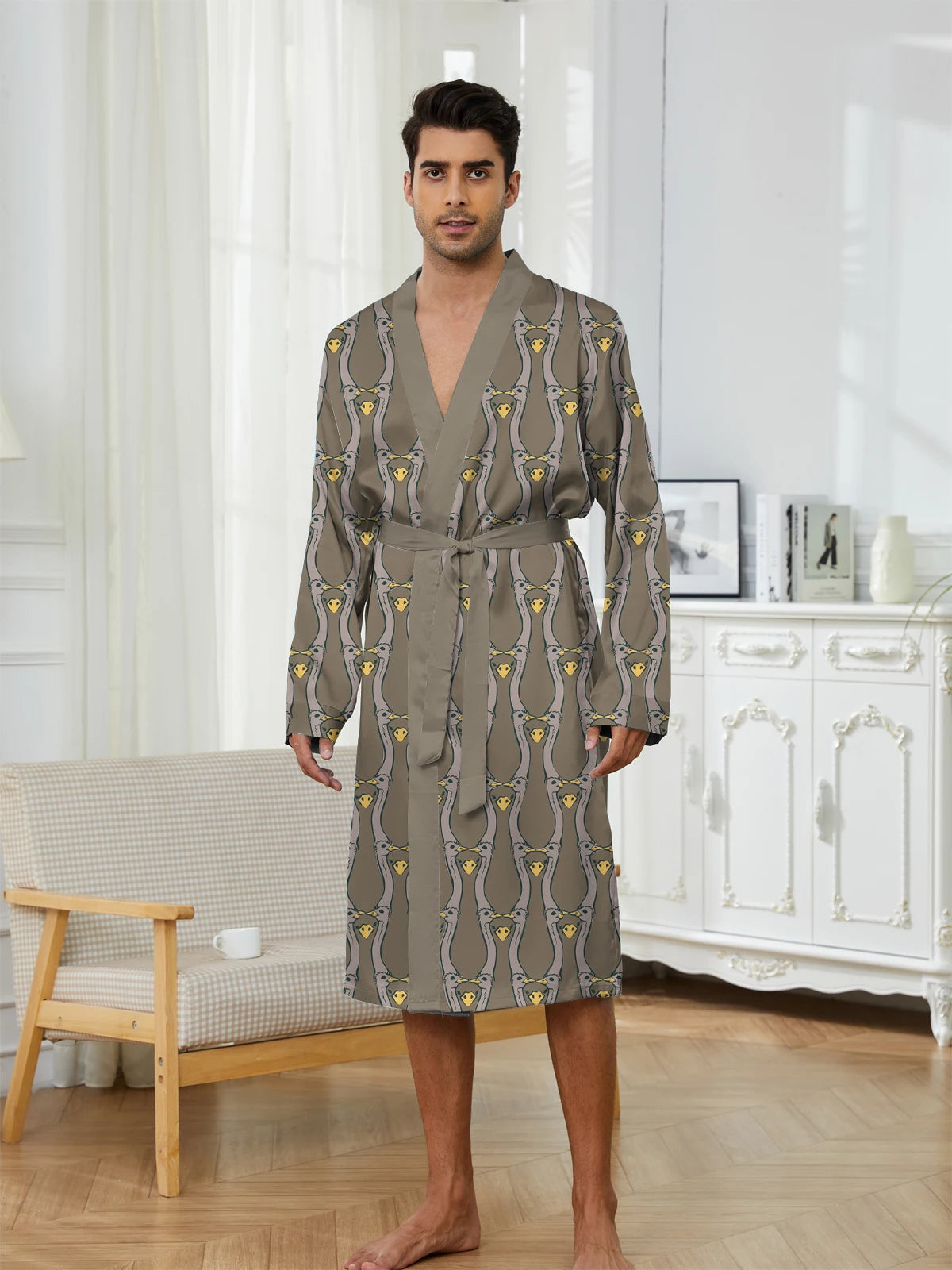 Spring and Autumn Men's Sleeping Robe 3D Digital Printing, Trendy Quick Drying, Home Leisure comfortable Men's bathrobe