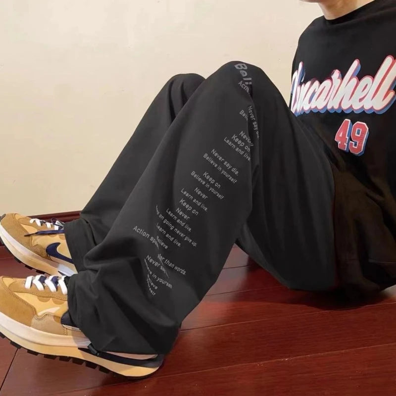 Men’s Fashion Joggers Distinctive Hip Hop Aesthetic Wide Leg Drop Crotch Design American High Street Look Cotton Casual Trouser