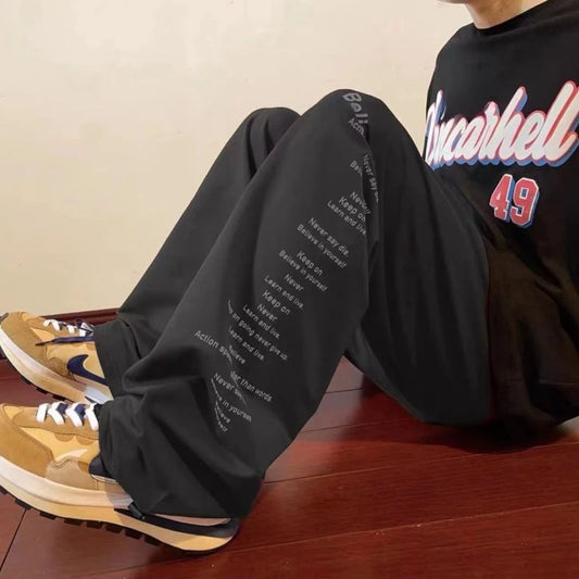 Men’s Fashion Joggers Distinctive Hip Hop Aesthetic Wide Leg Drop Crotch Design American High Street Look Cotton Casual Trouser